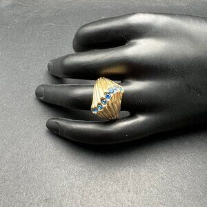 Vintage Blue Stone Fashion Ring Gold Tone Adjustable Size 7‎